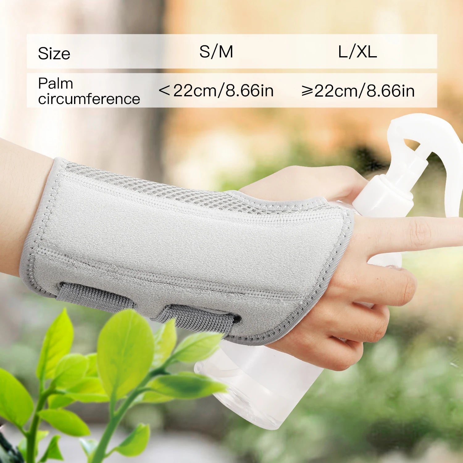 Person wearing breathable wrist guard with enlarged thumb opening for comfort