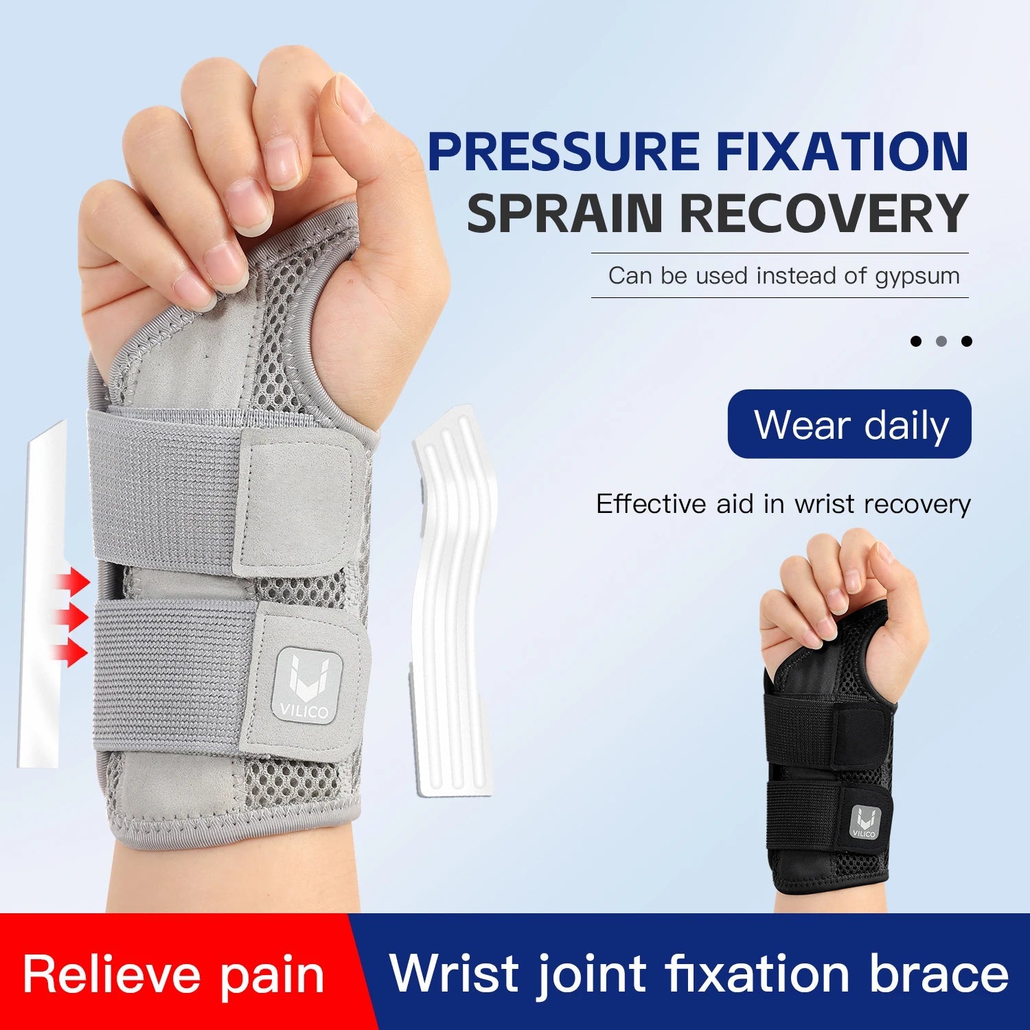 PP material support design inside wrist brace for firm joint stabilization