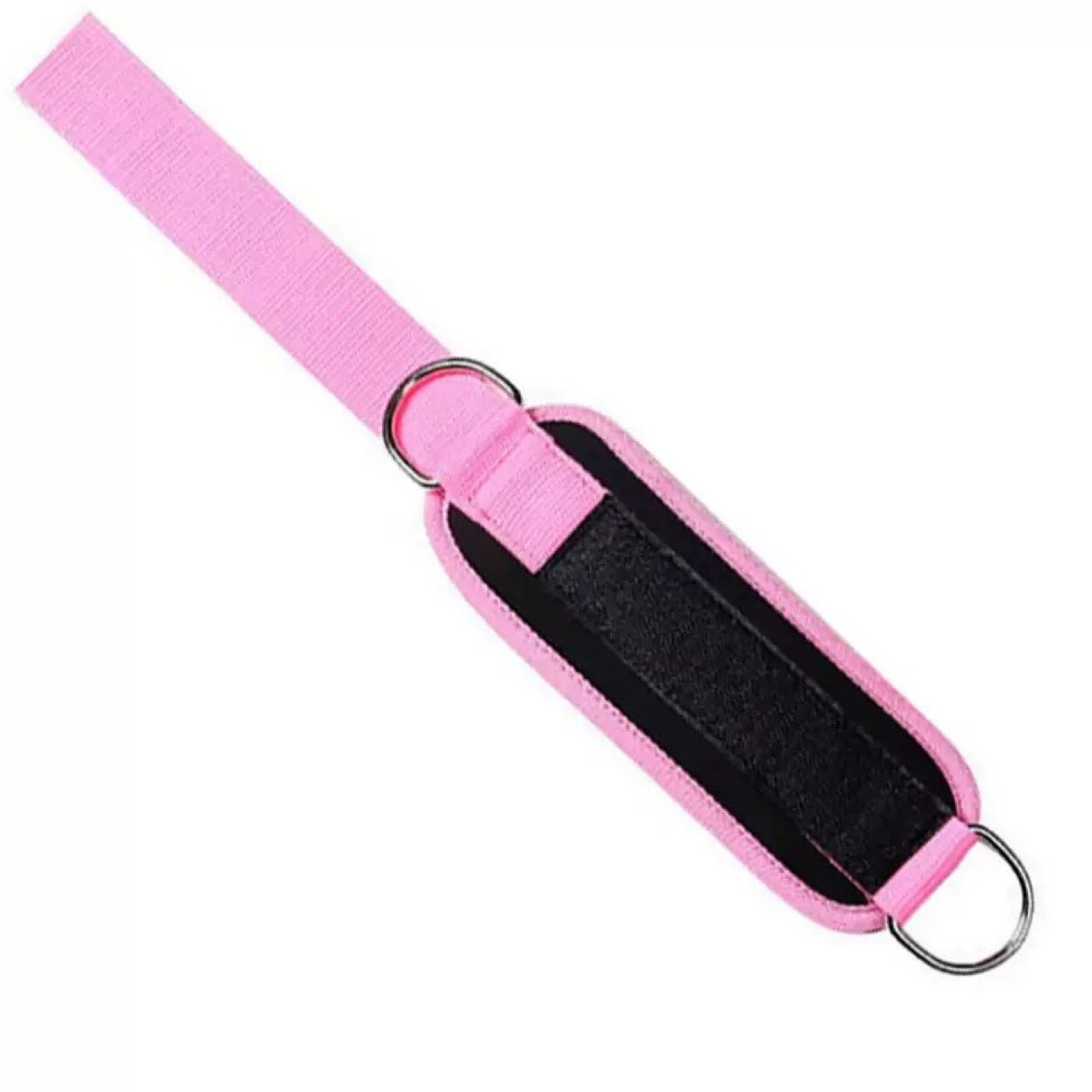 Close-up of double-ring attachment on fashion rubber ankle strap for gym equipment
