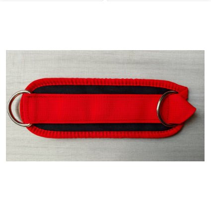 Red fashion ankle strap for cable machines, inspired by ankle strap pumps aesthetic