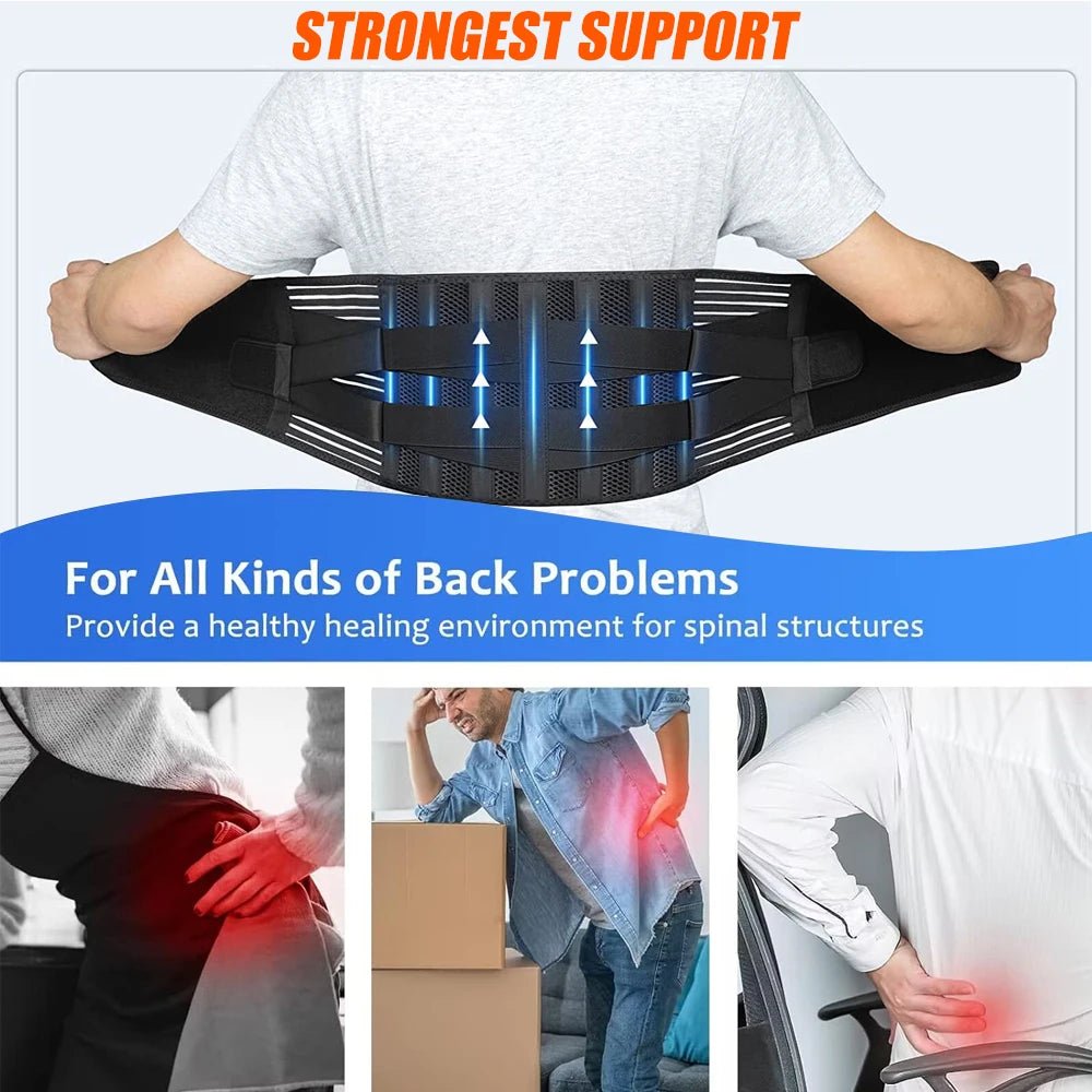 Construction worker wearing back brace while lifting to prevent injury and support lower back