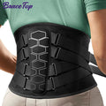 Man wearing lower back brace for weight lifting at gym with adjustable compression straps