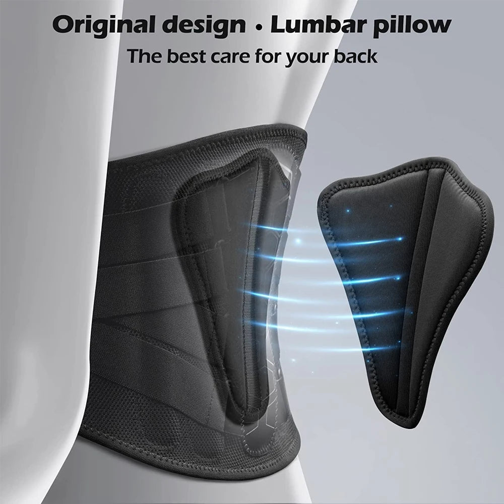 Removable lumbar pad that cushions lower back and targets herniated disc pain