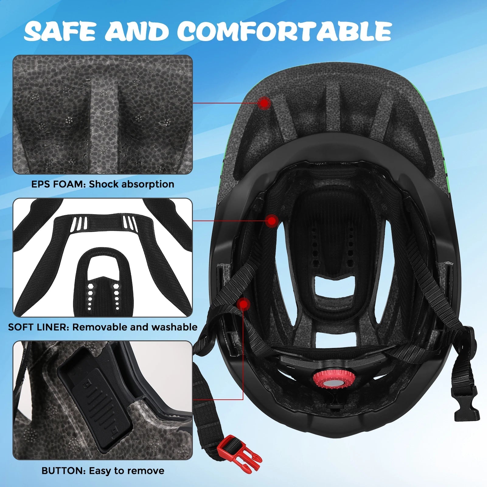 Removable washable liner pads for childrens protective gear