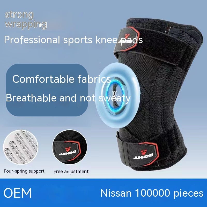 Close-up of pressure spring shock absorption mechanism inside professional knee pads