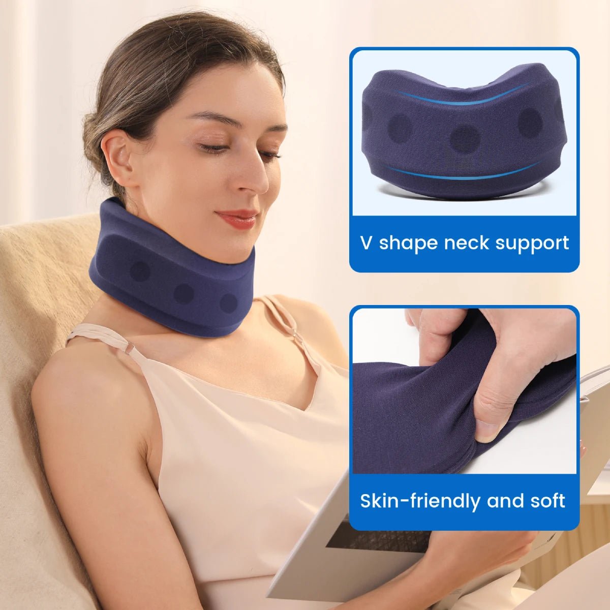 VELPEAU Neck Brace for Pain Relief and Spine Pressure, Adjustable Foam Neck Support Collar for Snoozing and Sleep Apnea - Kemedi