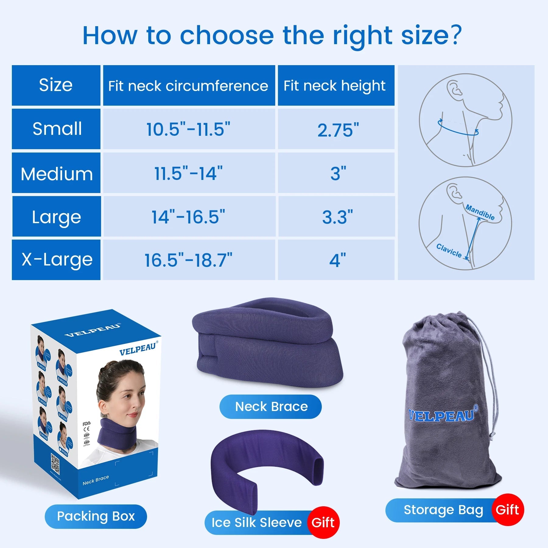 VELPEAU Neck Brace for Pain Relief and Spine Pressure, Adjustable Foam Neck Support Collar for Snoozing and Sleep Apnea - Kemedi